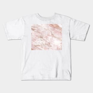 Pink marble with rose gold accents - hexagons Kids T-Shirt